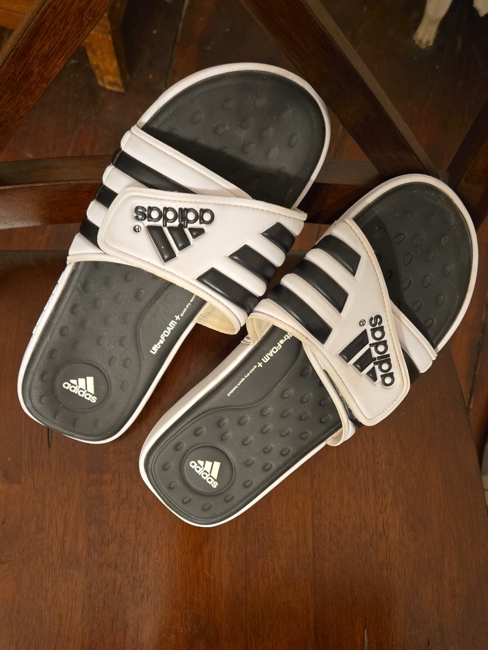 Adidas Black & White UltraFoam Sliders, Size 10